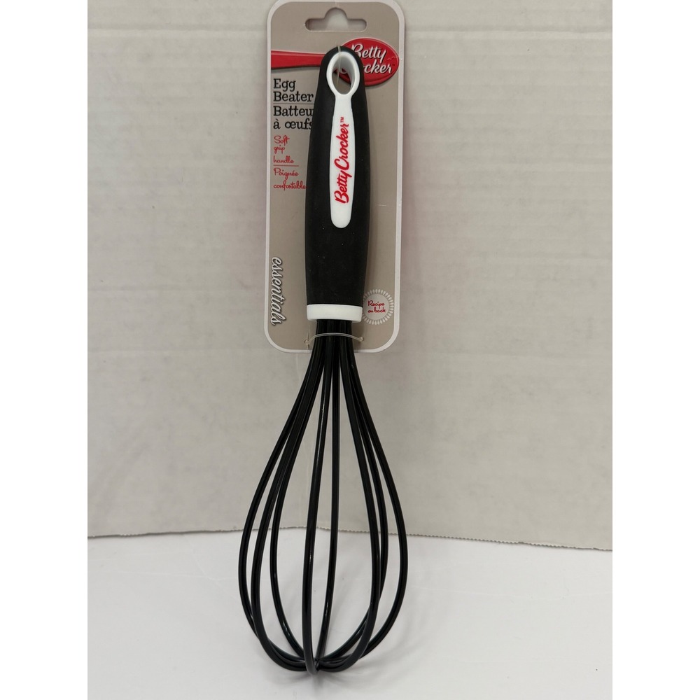 Betty Crocker Essentials Egg Beater Whisk Black Soft Grip Handle 82999 New